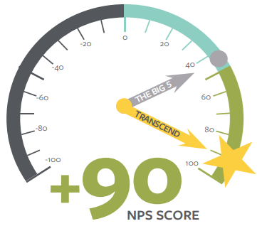 A meter displaying a 90 NPS score as compared to the Top, Big 5.